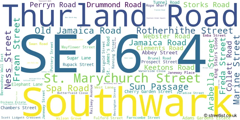 A word cloud for the SE16 4 postcode